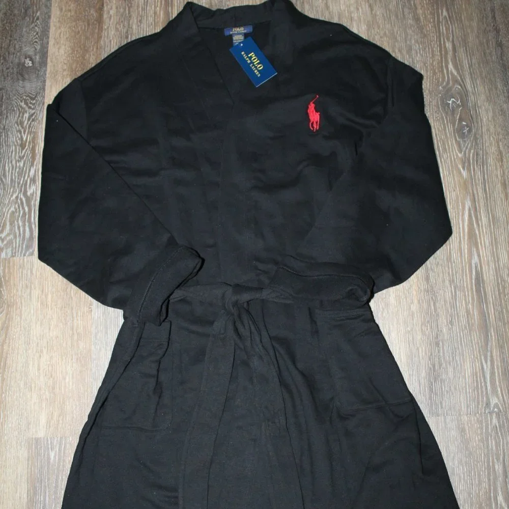 NWT POLO RALPH‎ LAUREN BRUSHED FLEECE MEN'S BATH ROBE BLACK